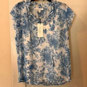 Haven + Blair Blue & White Floral Print Women’s Top Dressy or Work Shirt